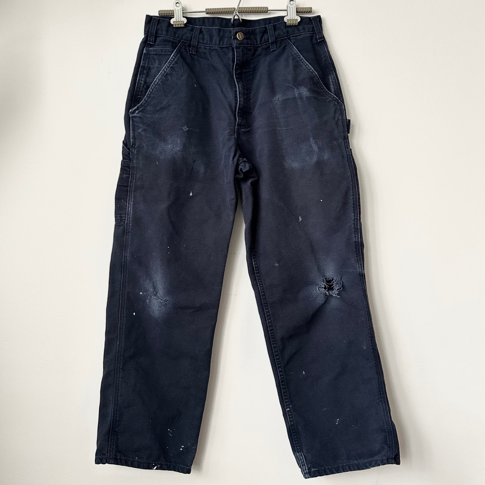 CARHARTT | B01-NAVY USED WORN LOOSE FIT FIRM DUCK DOUBLE-FRONT UTILITY WORK PANT